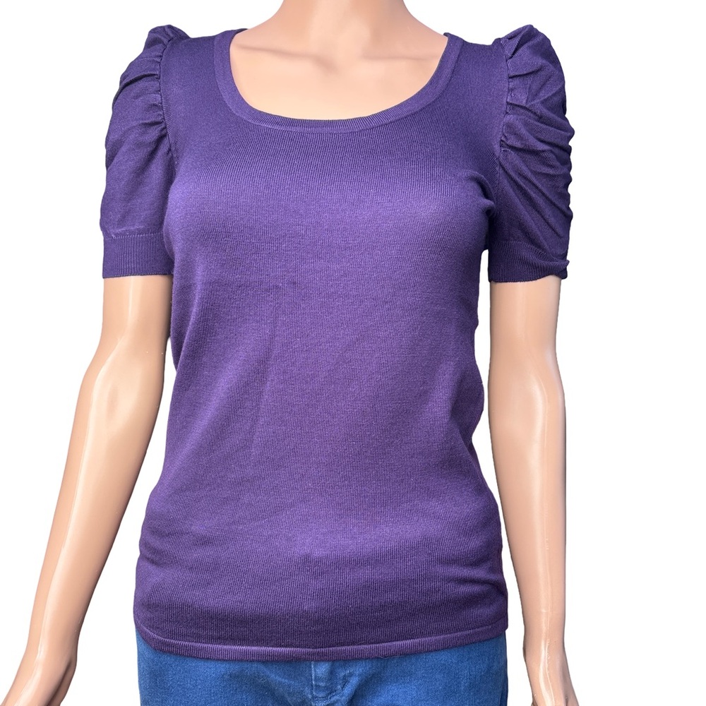 Style & Co. Women's Purple Ruched Short Sleeve Scoop Neck Blouse Small